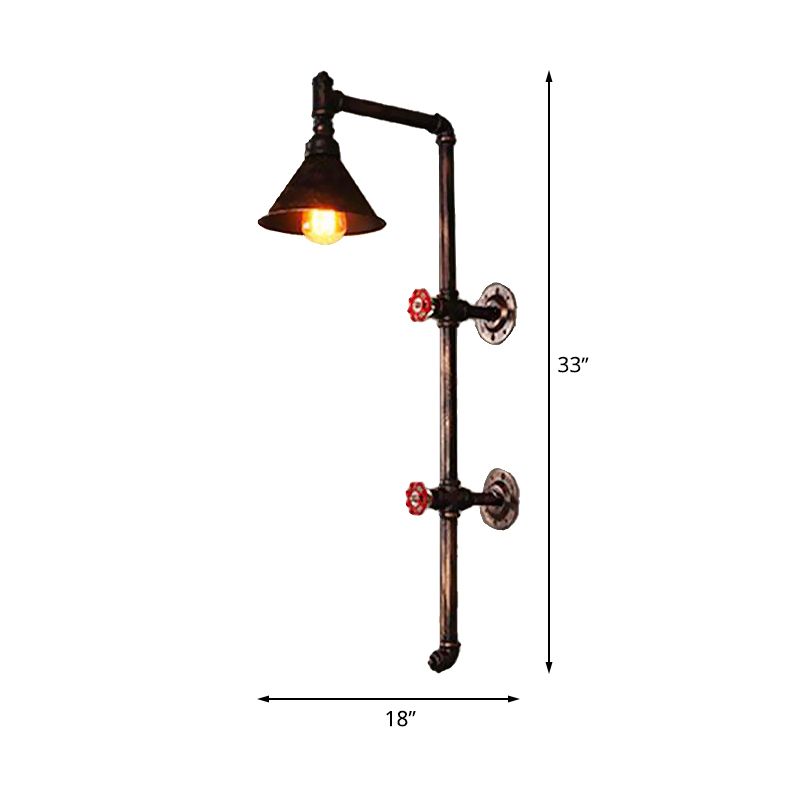 Black Pencil Arm Sconce Light Fixture Vintage 1 Bulb Corridor Wall Mount Pipe Lamp with Valve Deco