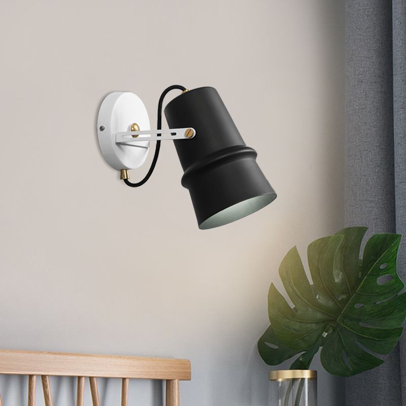 Black/White Cone Wall Lamp Vintage Iron 1-Head Living Room Adjustable Wall Sconce Lighting Fixture