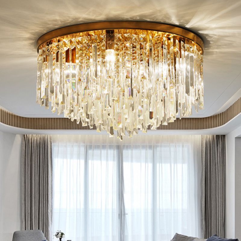 Round Bedroom Flushmount Lighting Clear Crystal Icicles Modern Ceiling Mounted Light