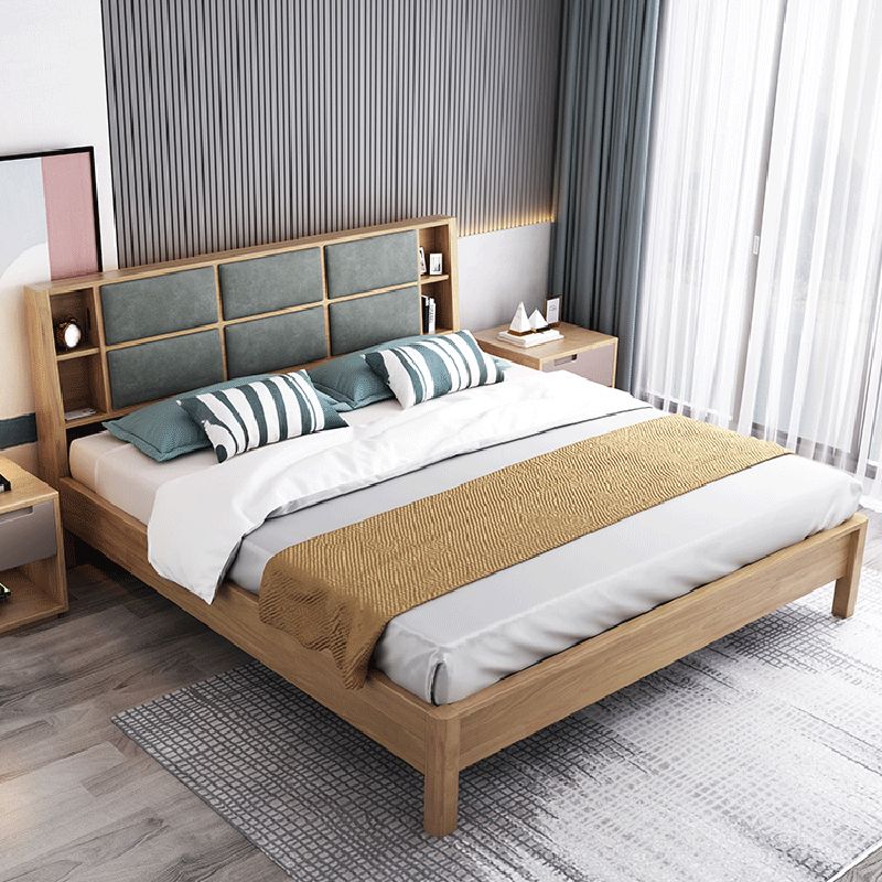 84.65 inch Wide Contemporary Bed Frame Rubberwood Bed with Storage