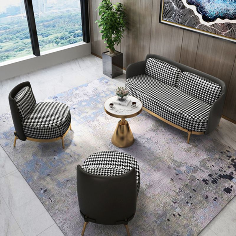 Contemporary Faux Leather and Linen Sofa Sloped Arm Standard Sofa