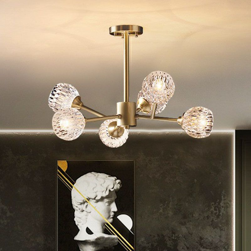 Metallic Branch Hanging Lamp Postmodern Gold Finish Chandelier with Ball Clear Crystal Shade