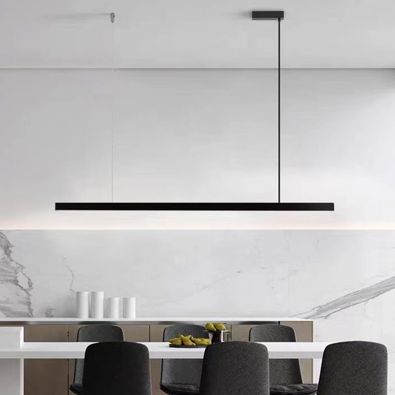 Linear Island Pendant Contemporary Metal Single Light Pendant Lighting Fixture in Black