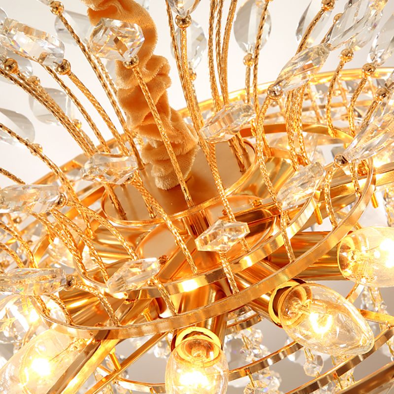 Tapered Chandelier Light Modern Faceted Crystal 9 Lights Gold Hanging Light Fixture for Bedroom
