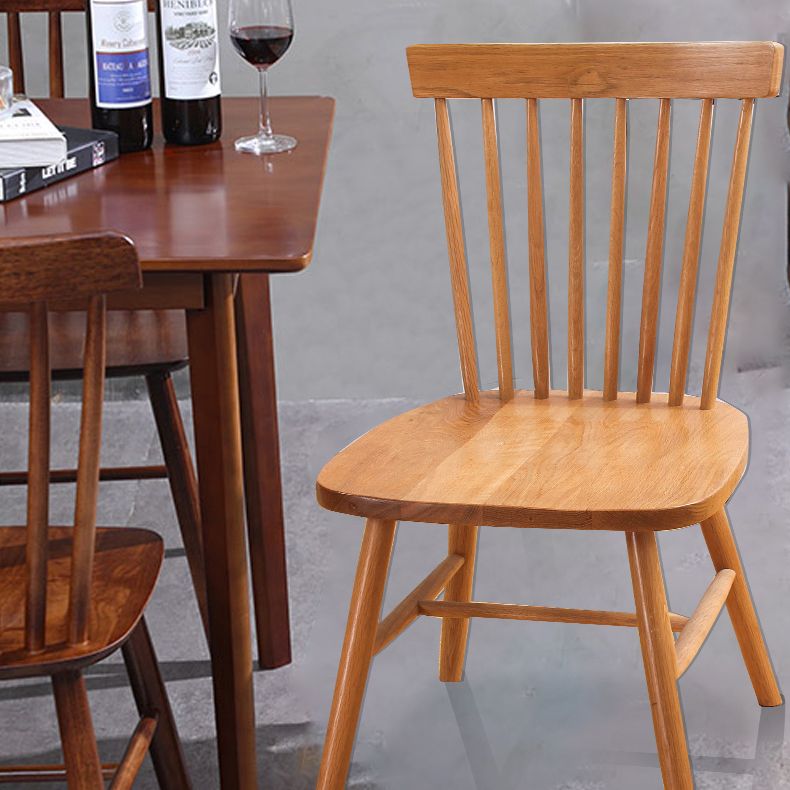 Chaises de salle à manger sans bras de style rustique, chaise latérale à dossier à lattes en hêtre avec pieds en bois