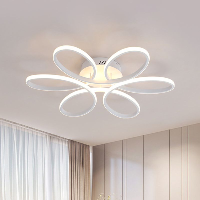 White Blossom Flush-Mount Light Fixture Modern Acrylic 23/29 Inches Wide LED Ceiling Lamp in Warm/White Light for Living Room