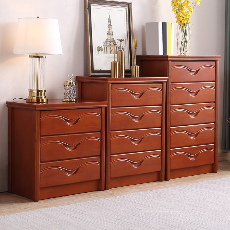 Mid-Century Modern Brown Accent Chest with Drawers Chest in Rubberwood