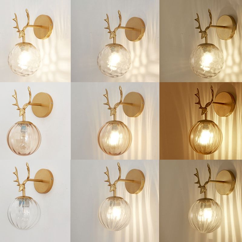 Antler in metallo Design Lampada da muro a parete Simplicità Nordic Orb Glass Sconce Lights per soggiorno corridoio