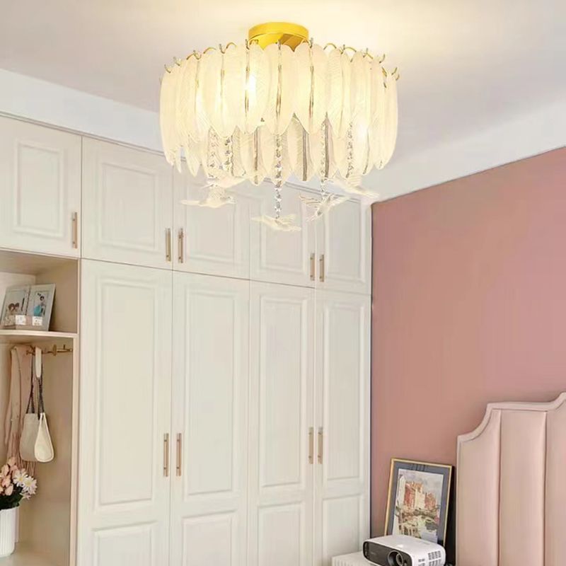 Modern Glass Ceiling Lamp Feather-shaped Flush Mount Light Fixture for Bedroom