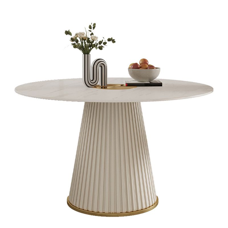 Stone Top Dining Table Round Table with Wood Pedestal Base in White