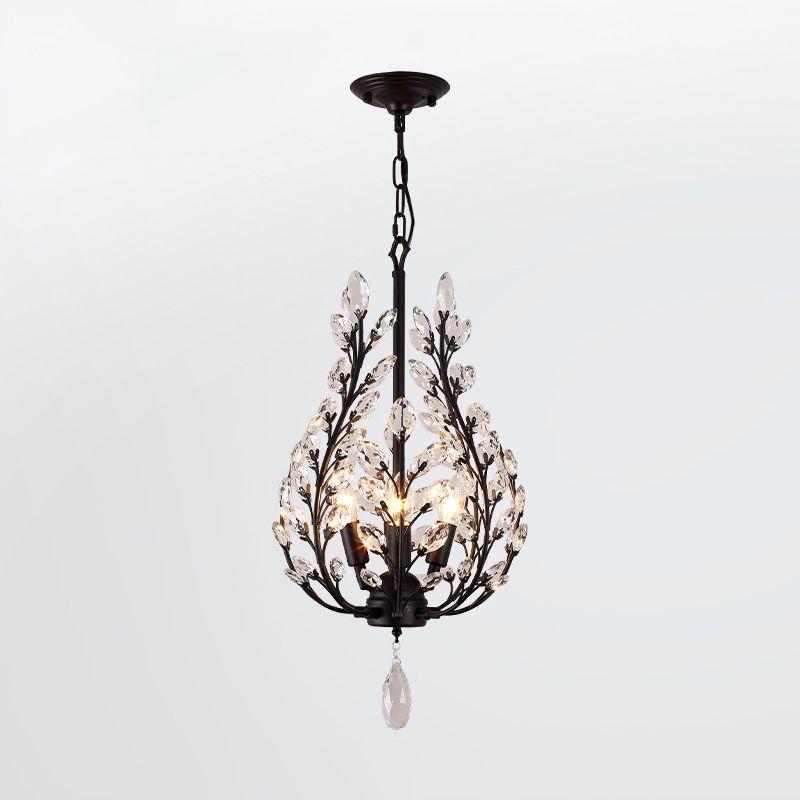 Iluminación de lámpara de lámpara rústica de 3 luces Luz de techo de cristal transparente en negro