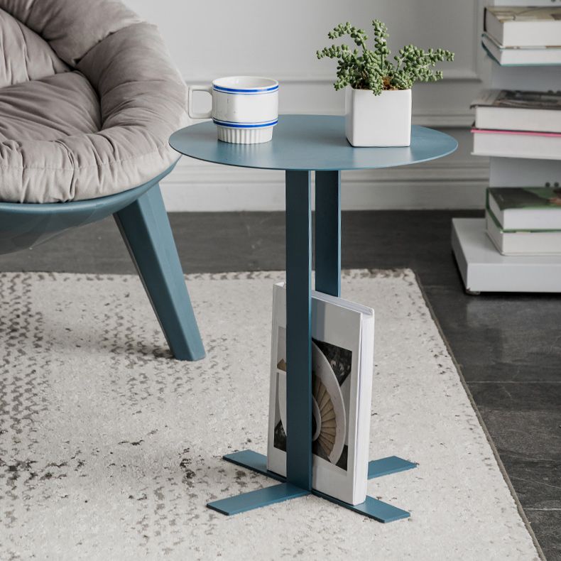 19.7" Tall Pedestal End Table Mid-Century Metal Round Side End Table