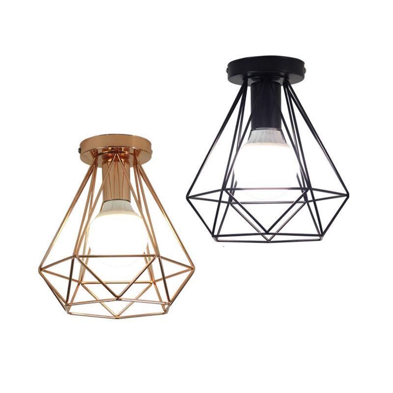 Iron Frame Ceiling Light in Industrial Retro Style Geometric Single Flush Mount for Corridor