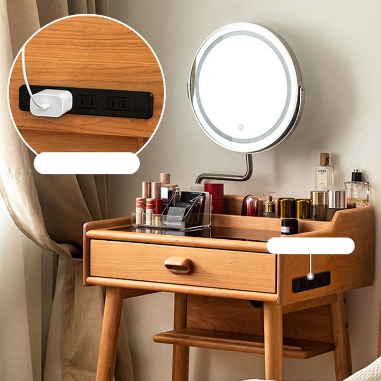 Minimalism Solid Wood Makeup Table Vanity Stool with Drawers and Mirror