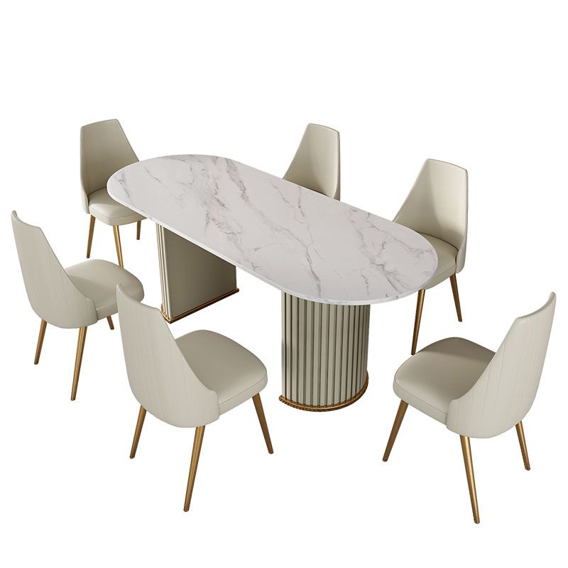 Double Pedestal Dinner Table Traditional Luxury Oval Dining Table for Home