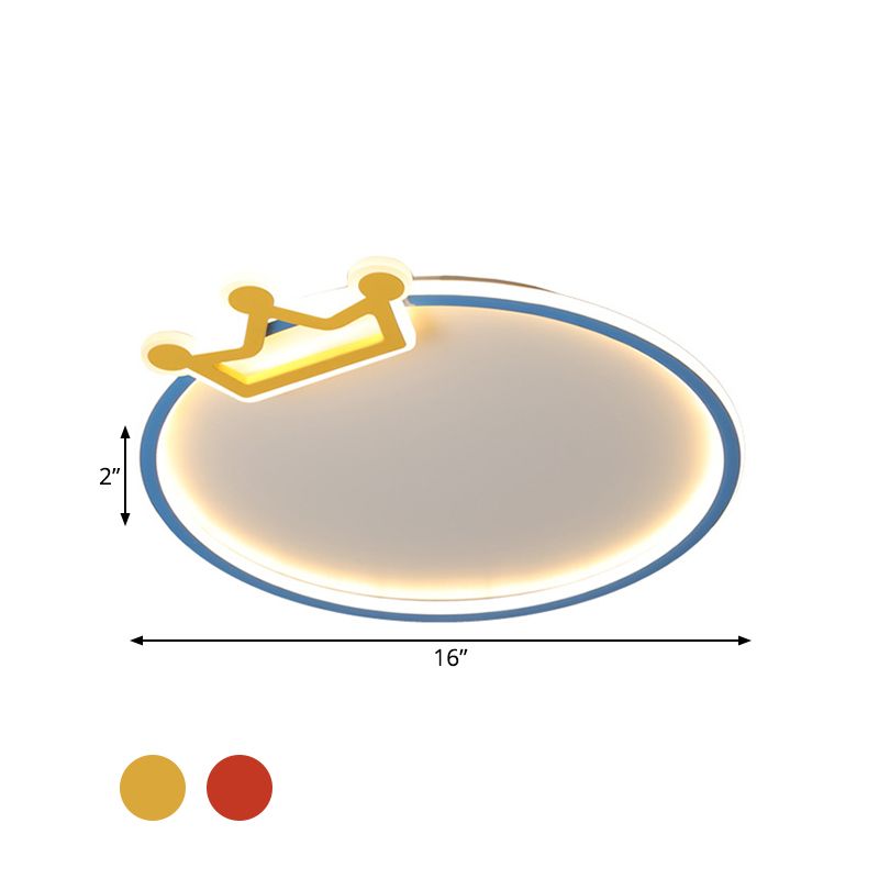 Blue Ring Flush Mount Plafond Lamp Modernist Acryl LED Flushmount Verlichting met Diamond/Crown Design voor slaapkamer