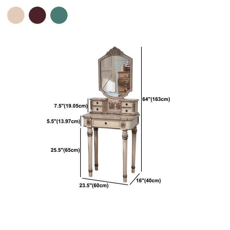Oak Vanity Set with Stool 64.17" High Vanity with Drawer and Mirror