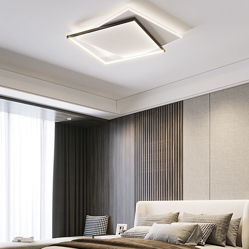 Metal Geometric Flush Mount Fixture Modern 2 Lights Flush Light Fixture in White