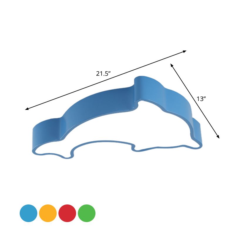 Acrylic Dolphin Ceiling Mounted Light Cartoon Green/Blue/Red LED Flushmount Lighting for Children Room