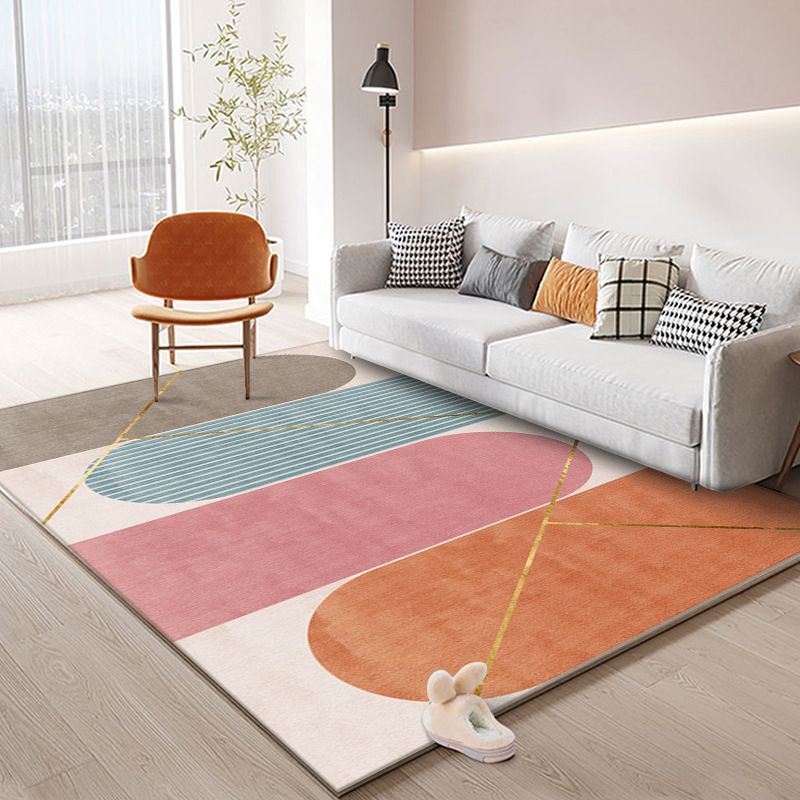 Purple Contrast Color Rug Polyester Modern Rug Washable Rug for Living Room