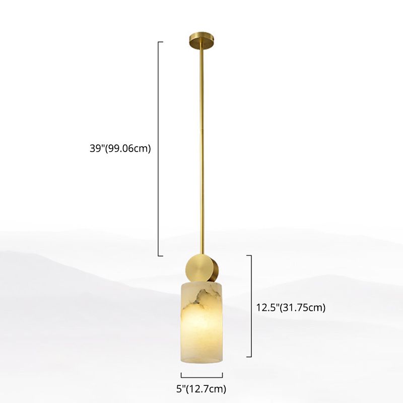 Geometric Shaped Pendant Lamp Nordic Marble 1-Light Bedroom Ceiling Light in Brass