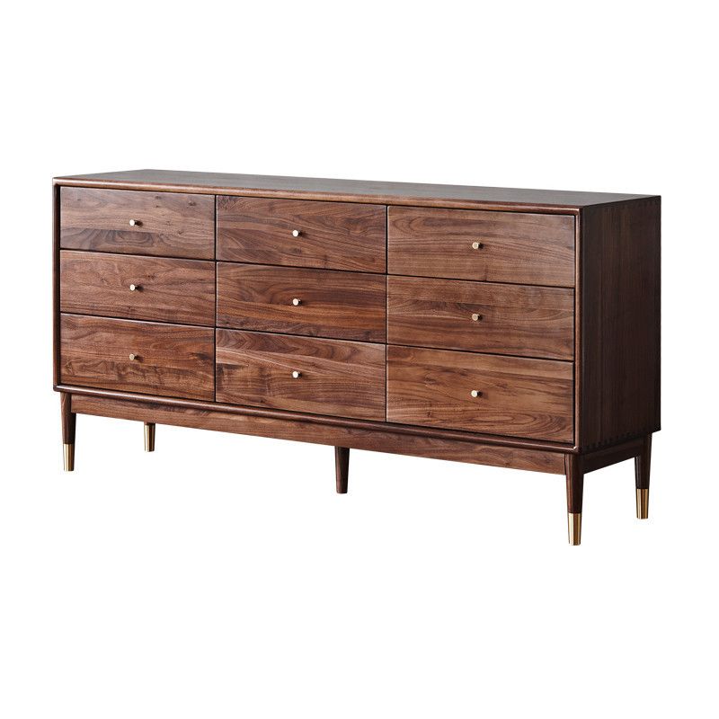 Rectangular Rubberwood Chest Mid-Century Modern Accent Chest with 9 Drawers