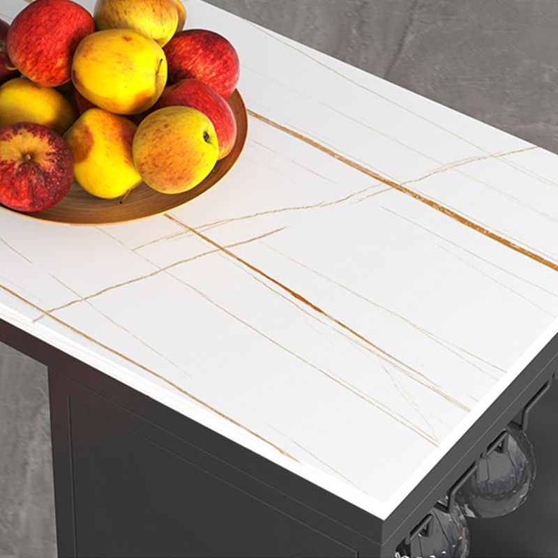 Pedestal Sintered Stone Bar Table Modern Dining Table with Storage Shelves