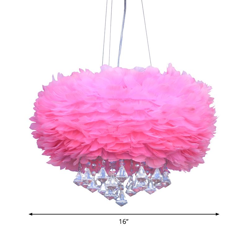 Luz de colgante colgante moderno 1 Bulbo de techo colgante rosa con caída de cristal
