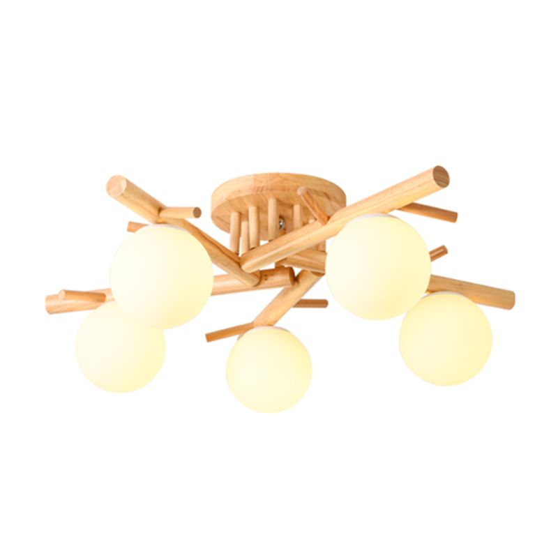 Luminaire de plafond en forme de globe en bois, luminaire de style moderne, beige
