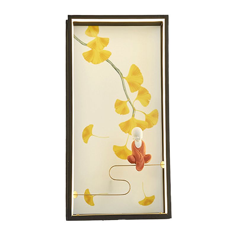 Asia Zen and Ginkgo Leaf LED Sconce Light Acrylic Bedroom LED Wall Mount Mural Lamp in Yellow