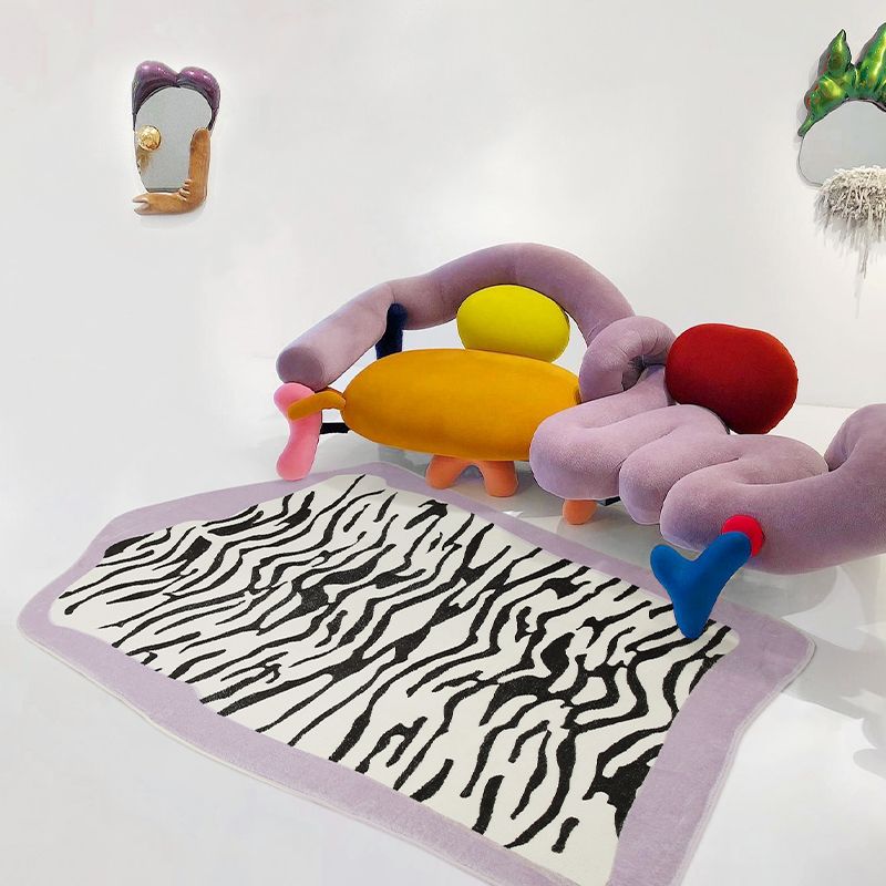 Creative Novelty Shape Carpet Modern Zebra Print Carpet Washable Polyester Rug with Non-Slip Backing