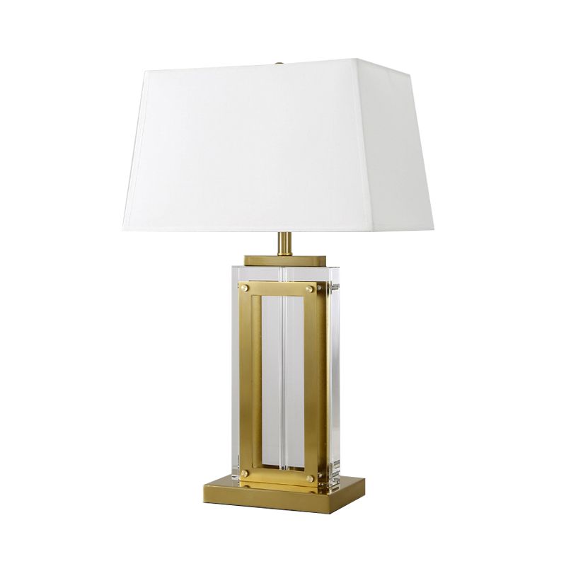 Lámpara de mesa de noche modernista rectangular de tela con cristal transparente y 1 bombilla en dorado