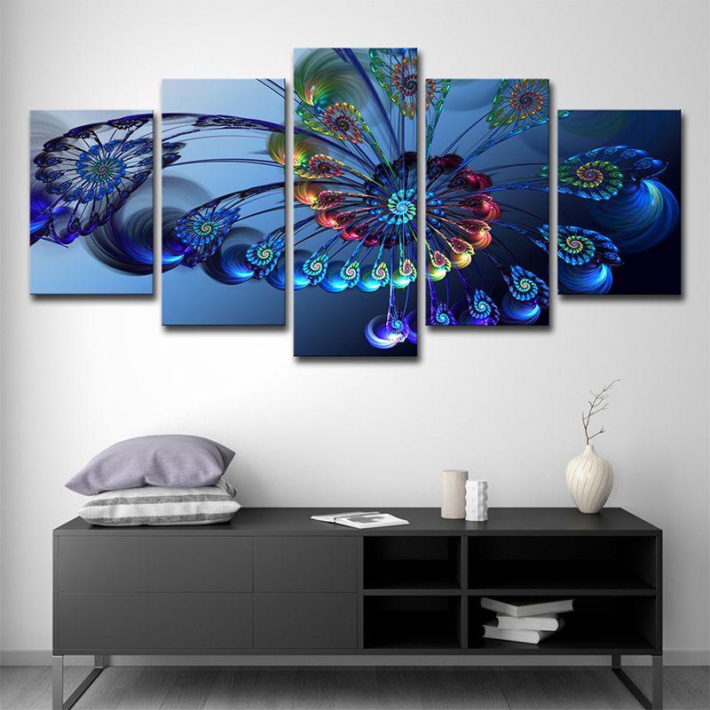 Blue Butterfly Wall Art Peacock Feather Modern Multi-Piece Canvas for Bedroom
