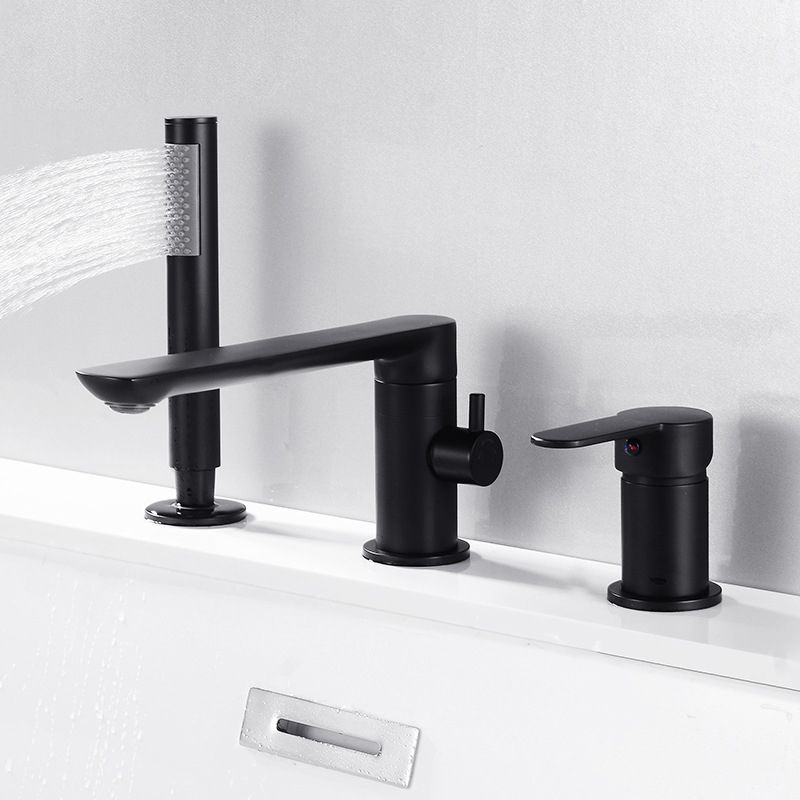 Deck Mounted Copper Freestanding Tub Filler Low Arc Roman Tub Faucet Set