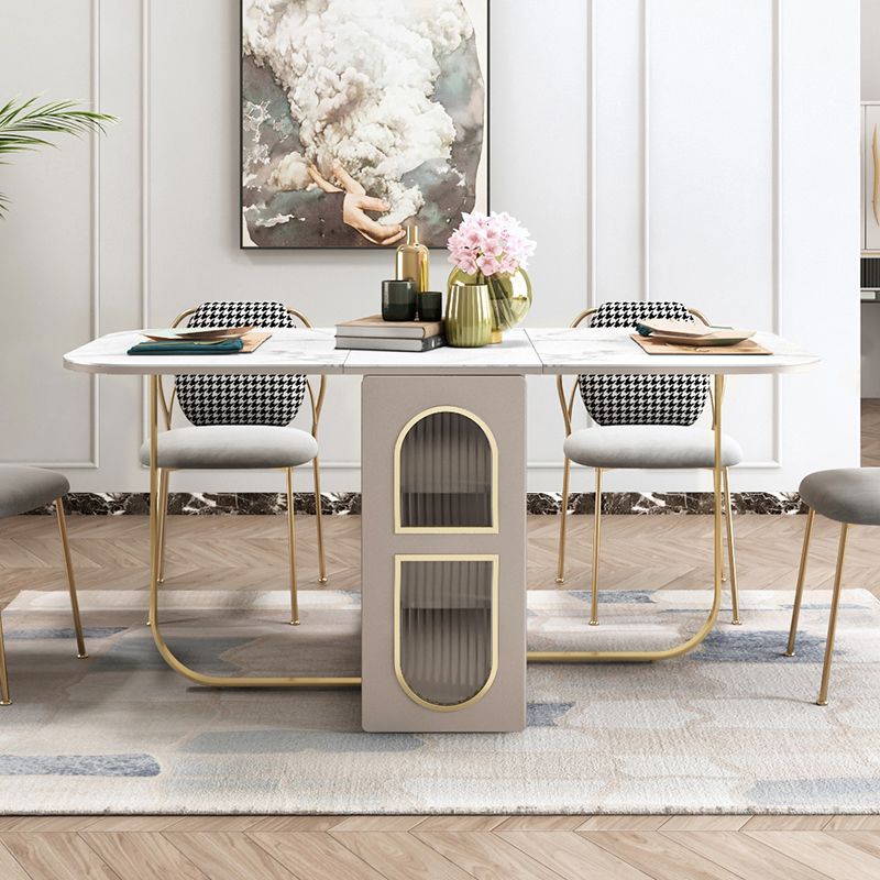 Moderna 1/2/3/5 Piezas Mesa de comedor blanca con juego de comedor plegable de piedra sinterizada