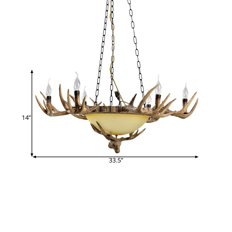 Candle Glass Ceiling Lamp Traditional 6-Head Living Room Chandelier Pendant Light in Brown