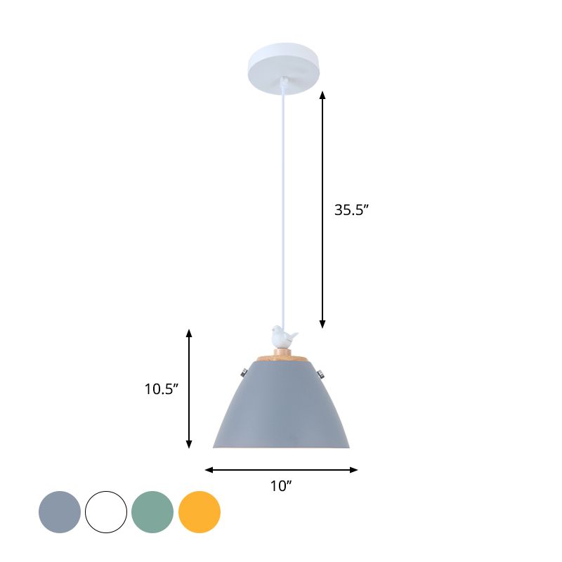 Iluminación colgante cónica de metal contemporáneo 1 luz de techo colgante de gris claro/blanco/amarillo