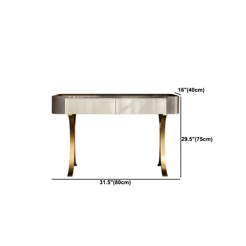 2 Drawers Vanity Set with Stool Glam Stone Top Makeup Vanity Desk