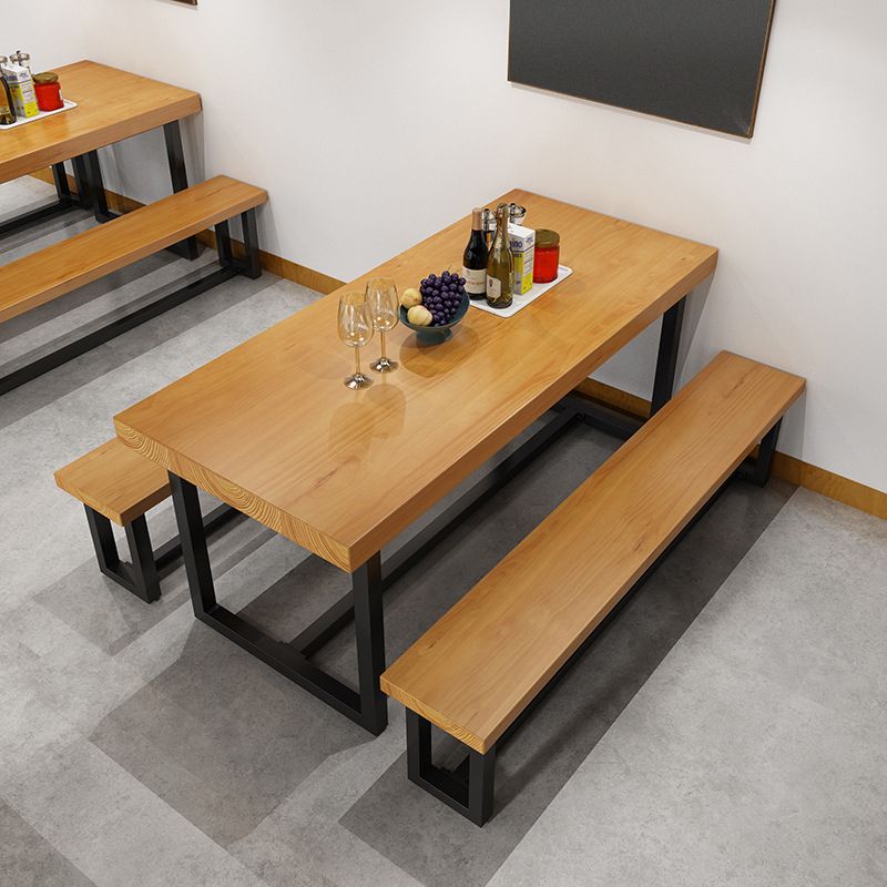 Mesa de comedor rectangular industrial Mesa de madera maciza con base de caballete