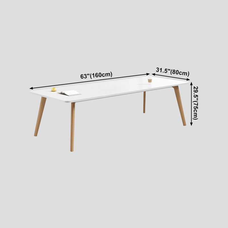 Manufactured Wood Contemporary Rectangle Table White Wood Top Table with 4 Legs