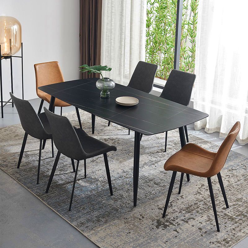 Mesa de comedor de piedra sinterizada 4 Piernas Mesa de rectángulo de base de acero de carbono negro para el hogar