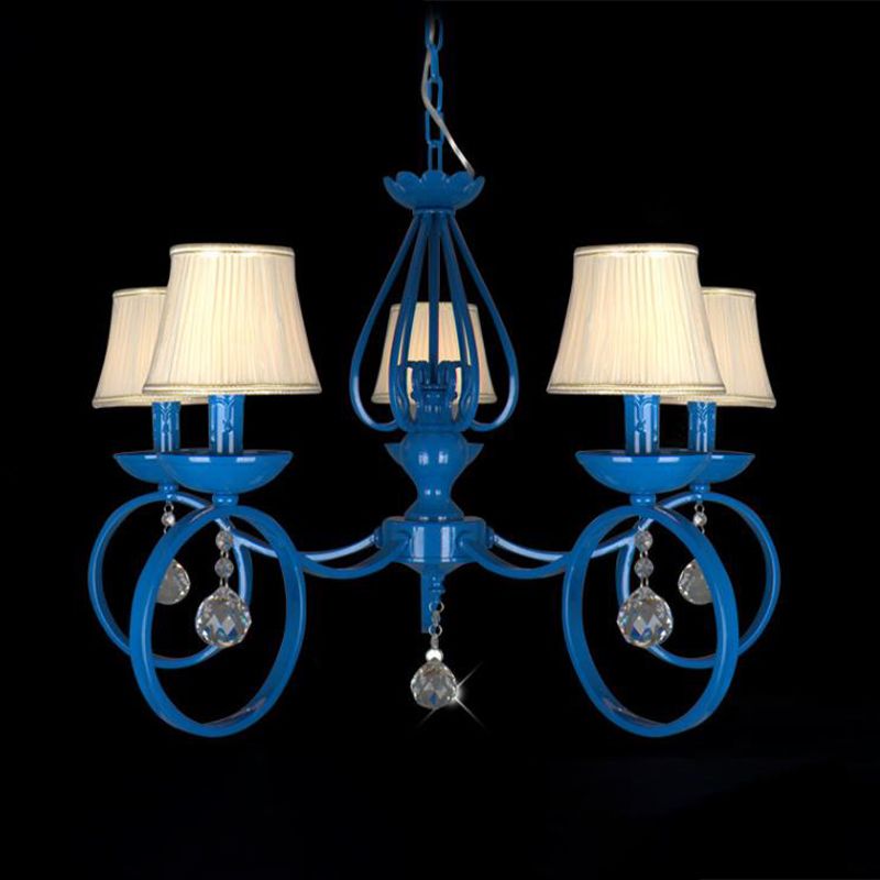 Fabric Cone de lampe pendentielle bleu 5/6/8 Lumières Classic Chandelier Lightture pour le salon avec drapage en cristal