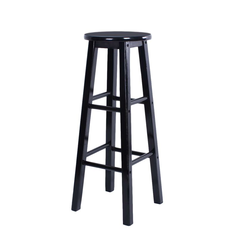 Modern Armless Backless Stool Wood Household Bar Stool with Wooden Seat and Pedal