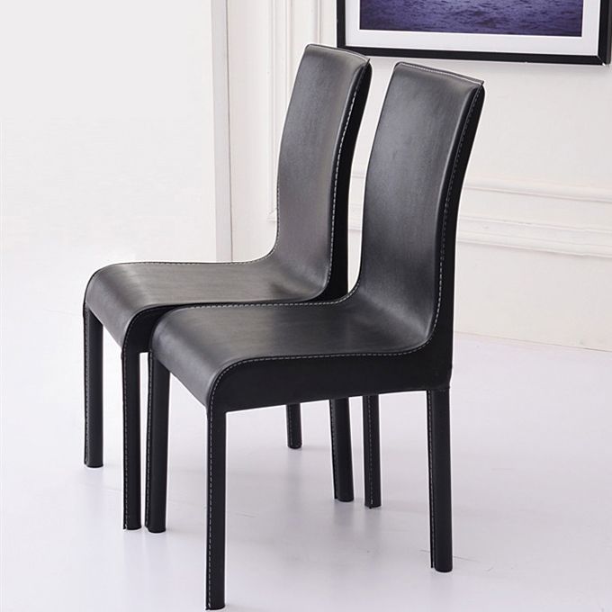 Chaise d'appoint en cuir pour restaurant contemporain Chaise de salle à manger à dossier solide (Ensemble de 2)