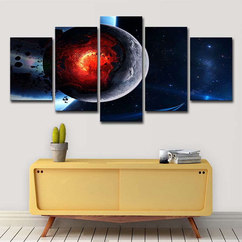 Planet Canvas Wall Art Multi-Piece Science Fiction House Interior Wall Decor in Blue