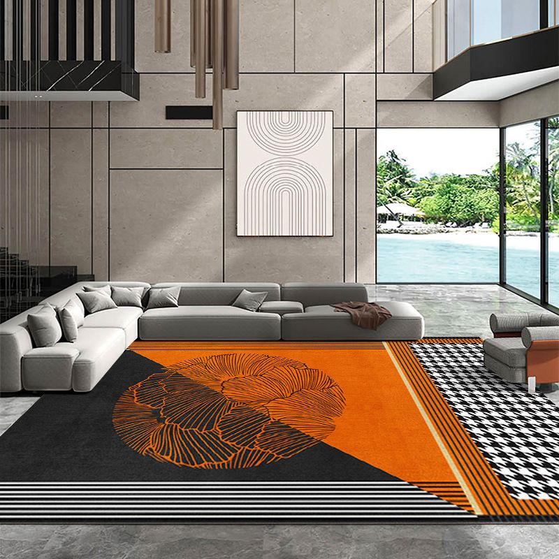 Dark Green Color Block Rug Polyester Modern Rug Non-Slip Backing Rug for Drawing Room