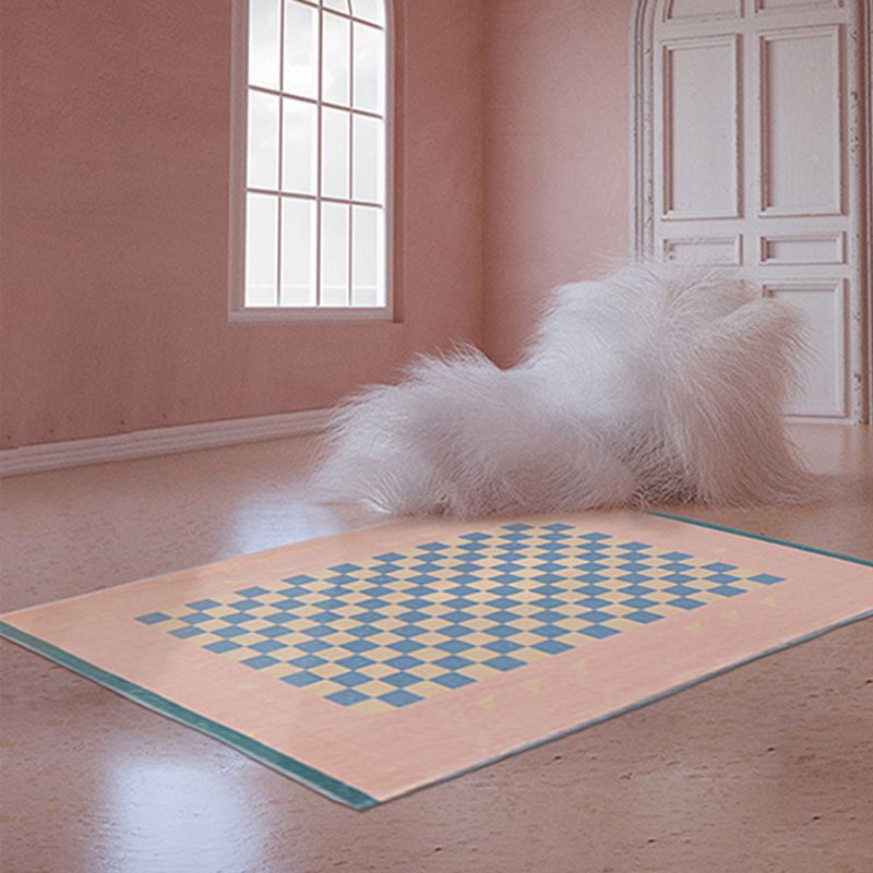 Artistic Modern Rug Pink Check Rug Non-Slip Backing Rug for Living Room