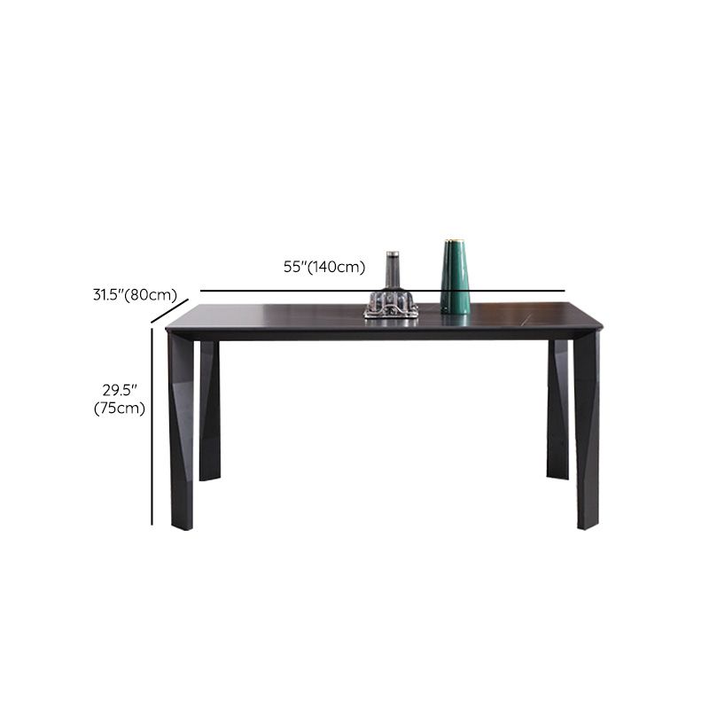 Industrial Dining Table Rectangle Stone Dinette Table in Black