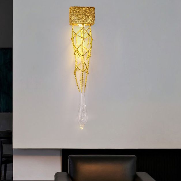 Crystal Droplet Wall Lamp Postmodern 1 Bulb Gold Plated Sconce Lighting for Stairs