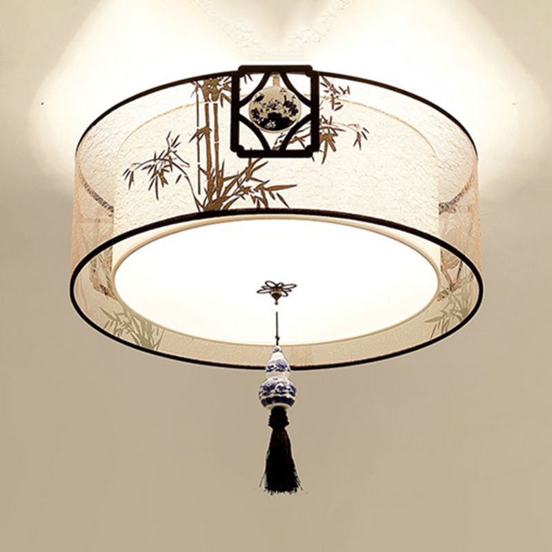 American Traditional Ceiling Light Multi Lights Close to Ceiling Light with Fabric Shade